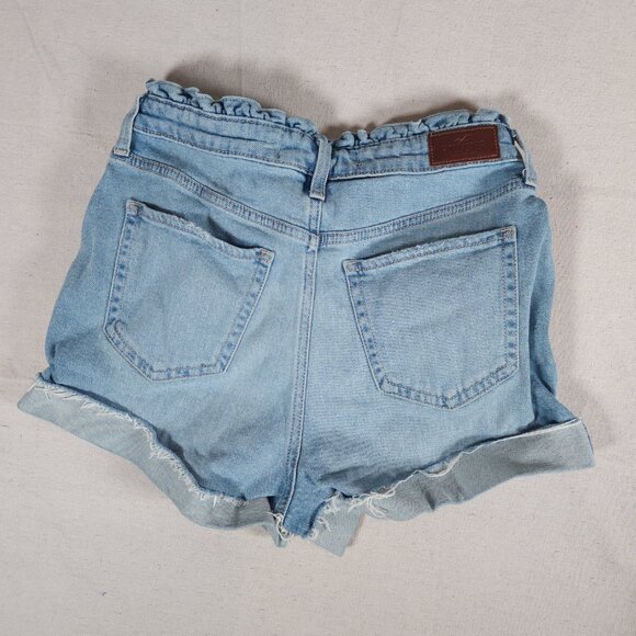 Hollister Mom Shorts W29 9 Ultra High Rise Paperbag Waist Button Fly Blue Denim - Picture 2 of 15